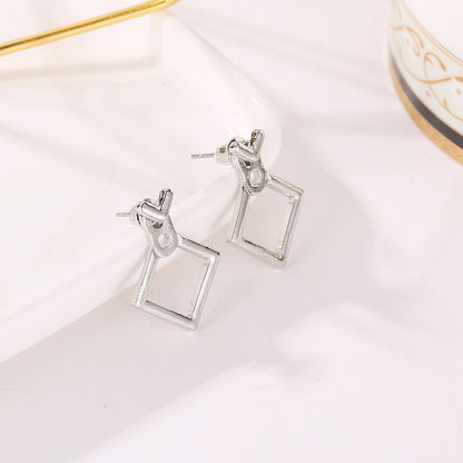 Hollow Diamond Square Stud Earrings The Classic